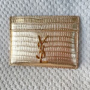 Gold Alligator/Croc YSL Card Holder Wallet
